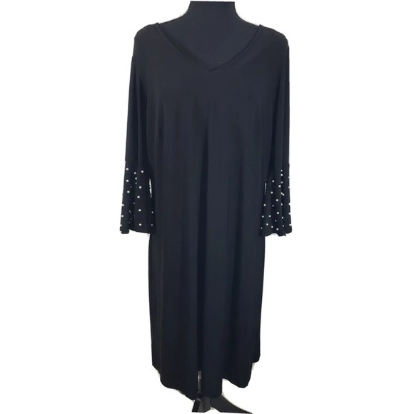 Roz &amp; Ali Dresses & Skirts - Women's Roz & Ali 1X Black Pearl Embellished Flutter Sl. Open Back Midi Dress